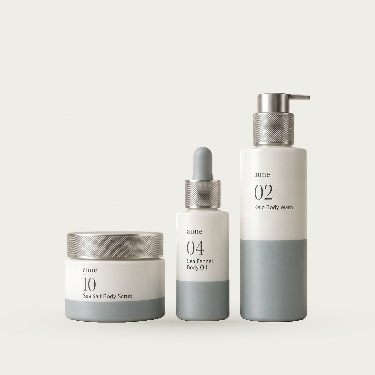 Body Ritual Set: the formulas grouped together on a warm white backdrop