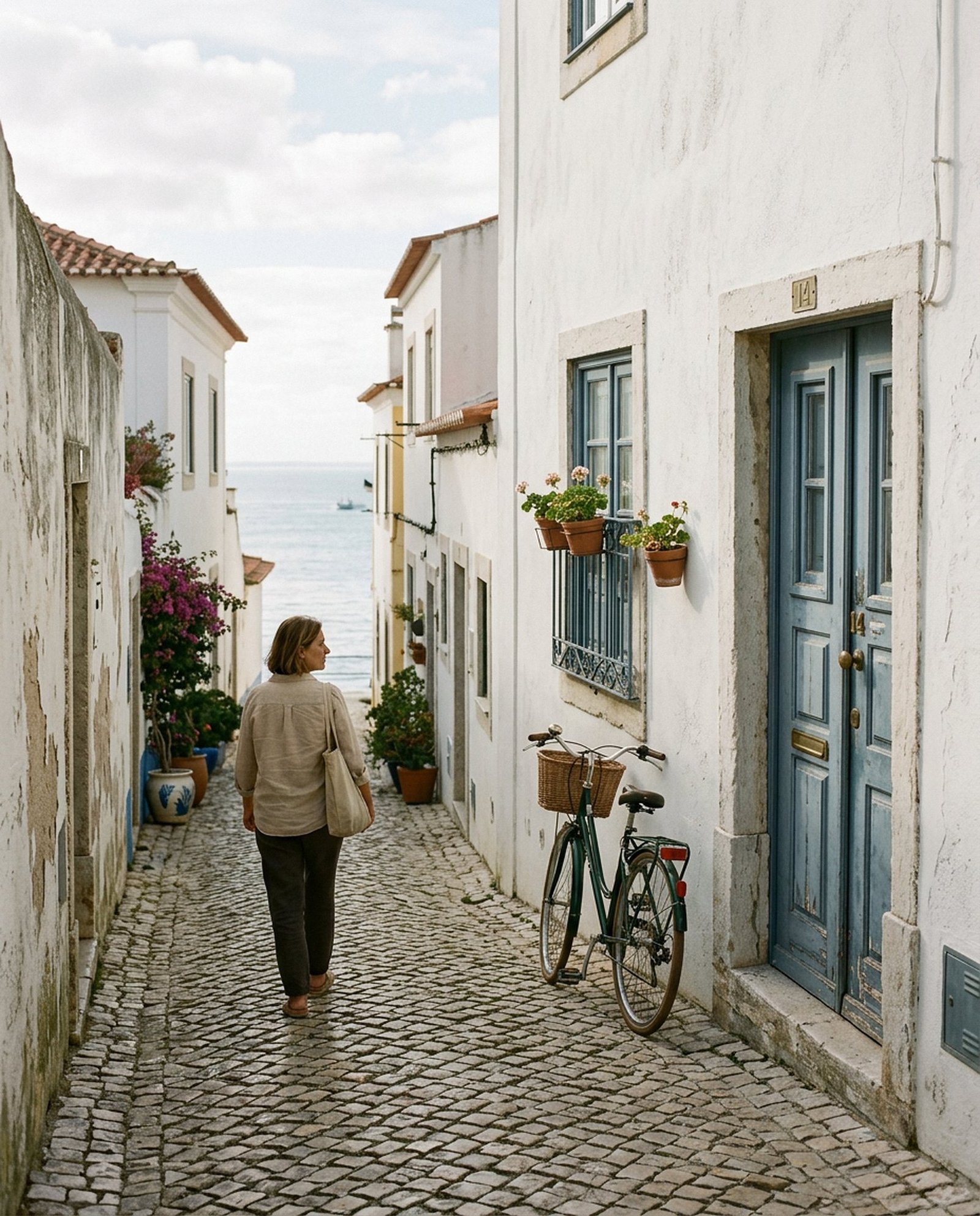 The whitewashed street where the Aune studio sits in old Cascais