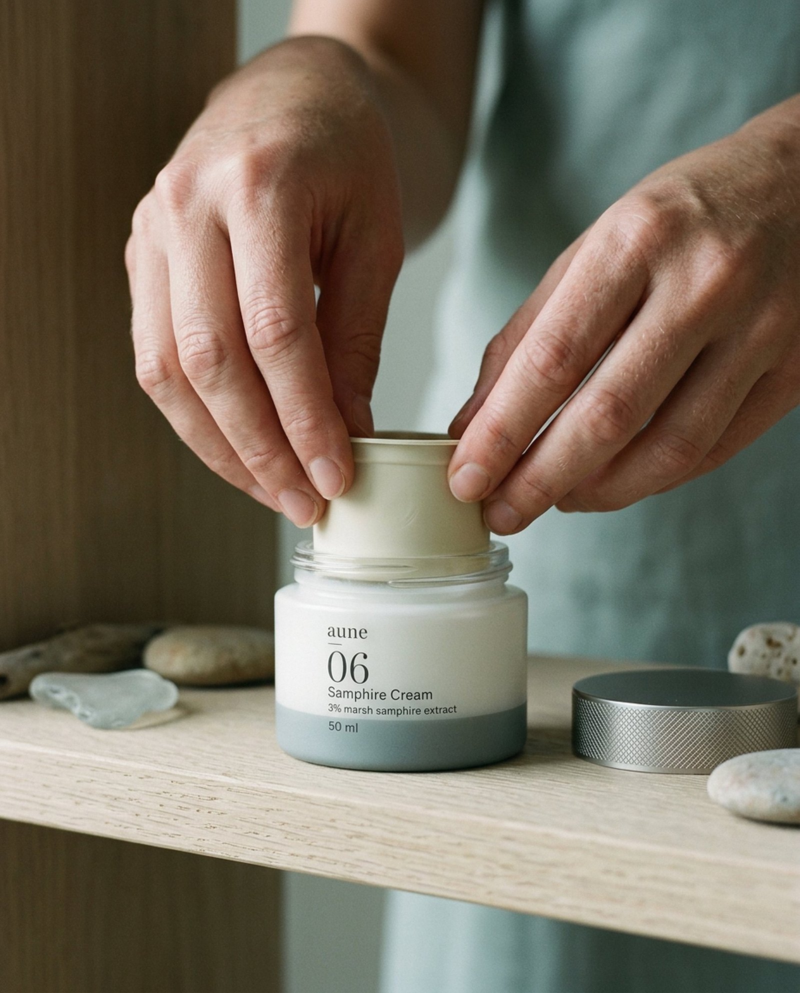 Pressing a refill pod into a glass jar